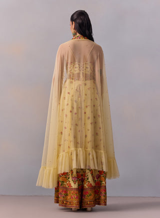 Meher Yellow Sharara And Cape Set by Kalista available on Indiaspopup.com