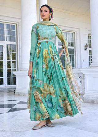 Tarini aqua green anarkali and dupatta