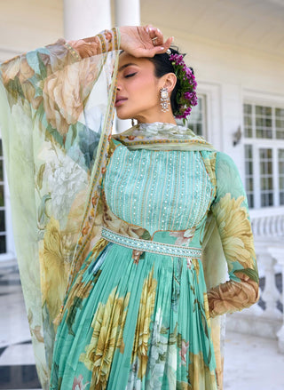 Tarini aqua green anarkali and dupatta
