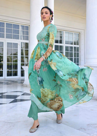 Tarini aqua green anarkali and dupatta