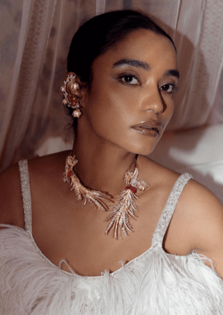 Outhouse-Rose Gold Sunset Palm Open Choker-INDIASPOPUP.COM