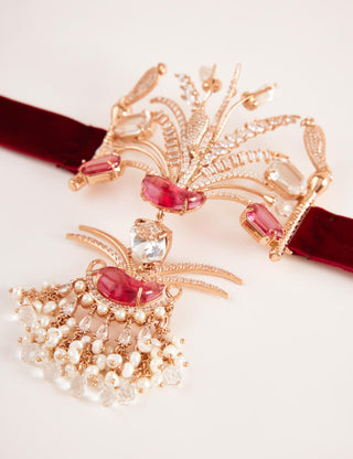Outhouse-Rose Gold Sunset Fish Velvet Choker-INDIASPOPUP.COM