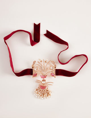 Outhouse-Rose Gold Sunset Fish Velvet Choker-INDIASPOPUP.COM