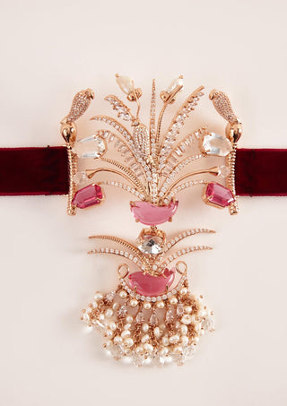 Outhouse-Rose Gold Sunset Fish Velvet Choker-INDIASPOPUP.COM