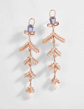 Outhouse-Rose Gold Sunset Palm Free Fall Earrings-INDIASPOPUP.COM