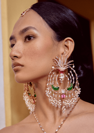 Outhouse-Rose Gold Palm Le Grande Earrings-INDIASPOPUP.COM