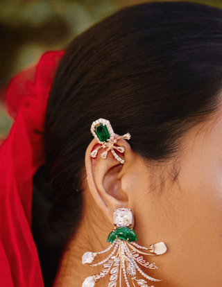 Outhouse-Emerald Green Faena Mini Earcuffs-INDIASPOPUP.COM