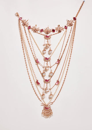 Outhouse-Rose Gold Cleo Dewdrop Multilayer Necklace-INDIASPOPUP.COM