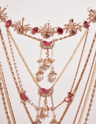 Outhouse-Rose Gold Cleo Dewdrop Multilayer Necklace-INDIASPOPUP.COM