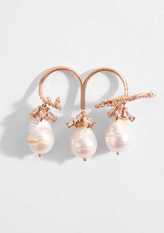 Outhouse-Rose Gold Paloma Pearl Double Finger Ring-INDIASPOPUP.COM