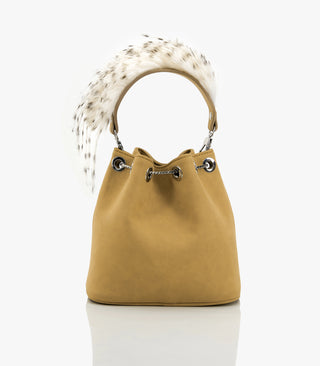 Outhouse Fawn Brown Quill Poppi Bucket Bag available on indiaspopup