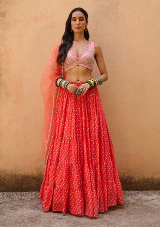 Chamee And Palak-Orange Bandhani Lehenga Set-INDIASPOPUP.COM