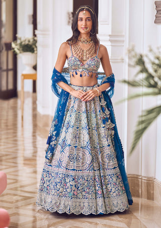 Osaa By Adarsh-Jade Blue Lehenga Set-INDIASPOPUP.COM