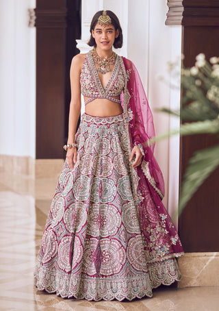 Osaa By Adarsh-Sangria Plum Embroidered Lehenga Set-INDIASPOPUP.COM