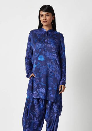 Payal Pratap-Laki Navy Blue Printed Tunic-INDIASPOPUP.COM