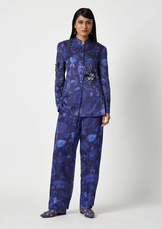Payal Pratap-Bogor Navy Blue Printed Pants-INDIASPOPUP.COM