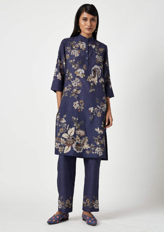 Payal Pratap-Kupang Navy Embroidered Kurta And Pants-INDIASPOPUP.COM