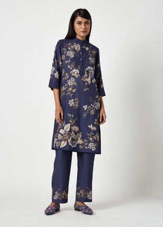 Payal Pratap-Kupang Navy Embroidered Kurta And Pants-INDIASPOPUP.COM