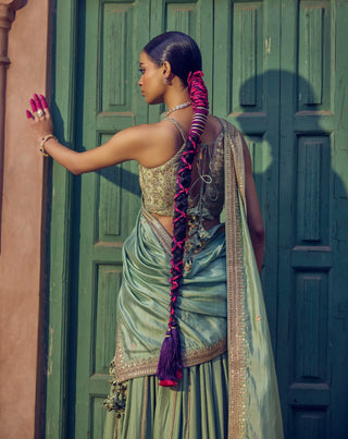 Punit Balana Sage Green Jharokha Lehenga Set available on indiaspopup