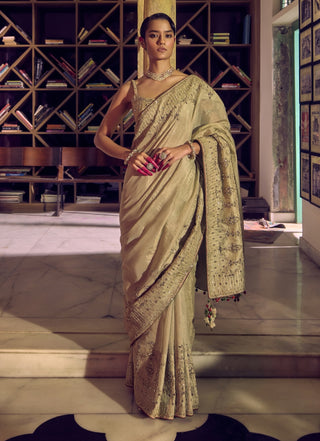 Punit Balana Gold Classic Gold Tissue Sari And Blouse available on indiaspopup