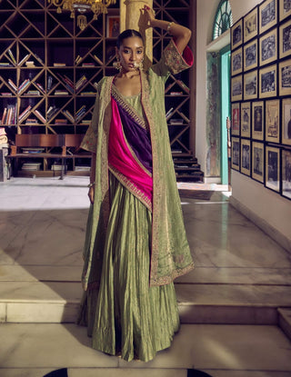 Punit Balana Sage Green Rani Sa Anarkali And Jacket Set available on indiaspopup