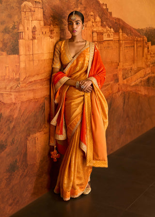 Punit Balana Mustard Classic Sari And Blouse available on indiaspopup