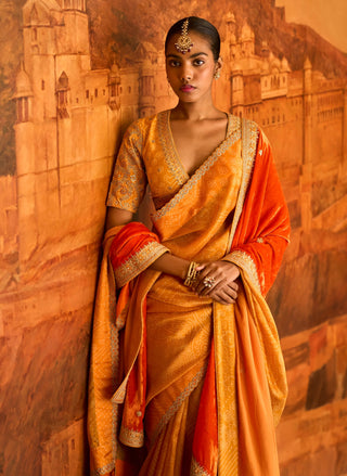 Punit Balana Mustard Classic Sari And Blouse available on indiaspopup