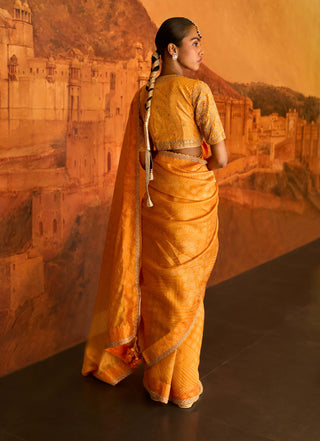 Punit Balana Mustard Classic Sari And Blouse available on indiaspopup