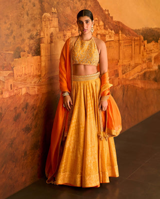 Punit Balana Mustard Kasundi Lehenga Set available on indiaspopup