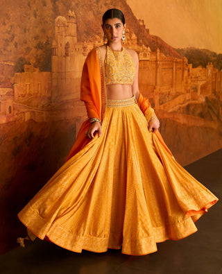 Punit Balana Mustard Kasundi Lehenga Set available on indiaspopup