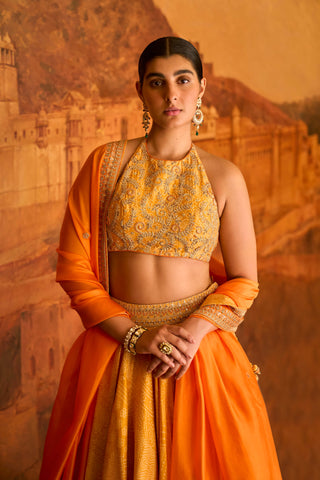 Punit Balana Mustard Kasundi Lehenga Set available on indiaspopup