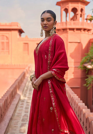 Punit Balana Red Alia Choga Set available on indiaspopup