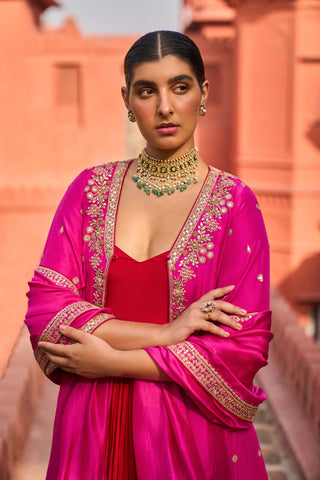 Punit Balana Rani And Red Rani Sa Anarkali And Jacket Set available on indiaspopup