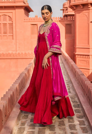 Punit Balana Rani And Red Rani Sa Anarkali And Jacket Set available on indiaspopup