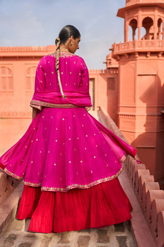 Punit Balana Rani And Red Rani Sa Anarkali And Jacket Set available on indiaspopup