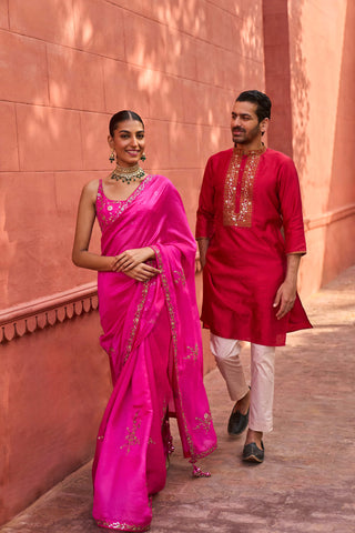 Punit Balana Rani Classic Gulaabi Sari And Blouse available on indiaspopup