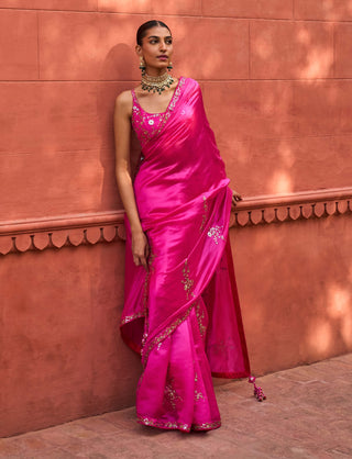 Punit Balana Rani Classic Gulaabi Sari And Blouse available on indiaspopup