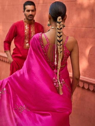 Punit Balana Rani Classic Gulaabi Sari And Blouse available on indiaspopup