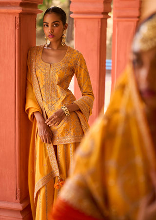 Punit Balana Mustard Jodha Sharara Set available on indiaspopup