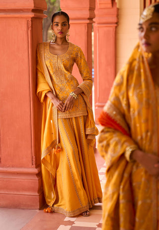 Punit Balana Mustard Jodha Sharara Set available on indiaspopup