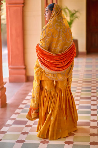 Punit Balana Mustard Mughal Gharara Set available on indiaspopup