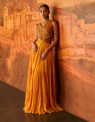 Punit Balana Mustard Ghaghri Maxi Gown available on indiaspopup