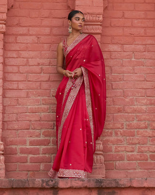 Punit Balana Red Classic Surkh Laal Sari And Blouse available on indiaspopup