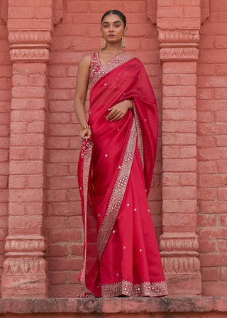 Punit Balana Red Classic Surkh Laal Sari And Blouse available on indiaspopup