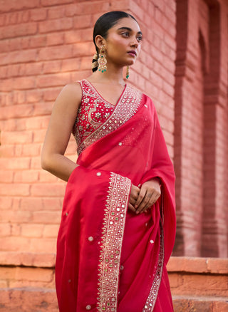 Punit Balana Red Classic Surkh Laal Sari And Blouse available on indiaspopup