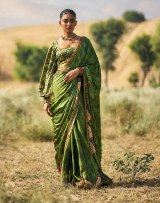Punit Balana Kaccha Aam Ranthambore Print Sari Set available on indiaspopup