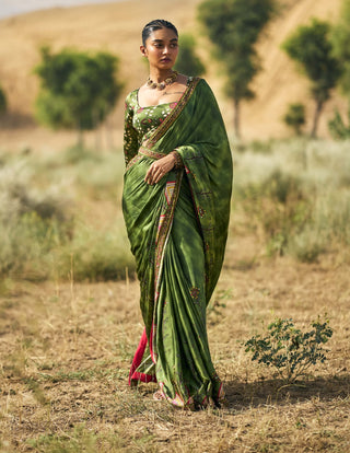 Punit Balana Kaccha Aam Ranthambore Print Sari Set available on indiaspopup