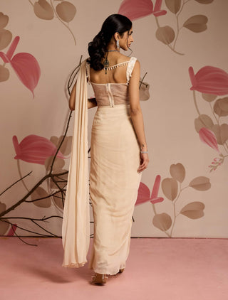 Ivory embellished corset and pre-stitched sari