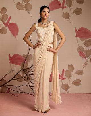 Ivory embellished corset and pre-stitched sari