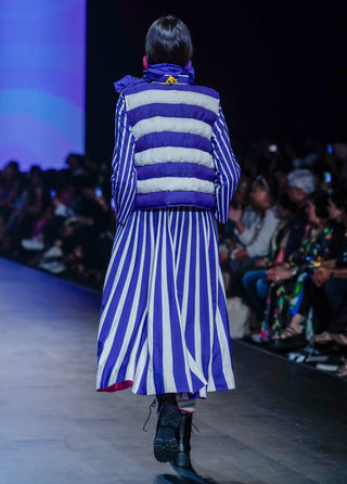 Navy White Striped Jacket And Dress by Ka-Sha available on Indiaspopup